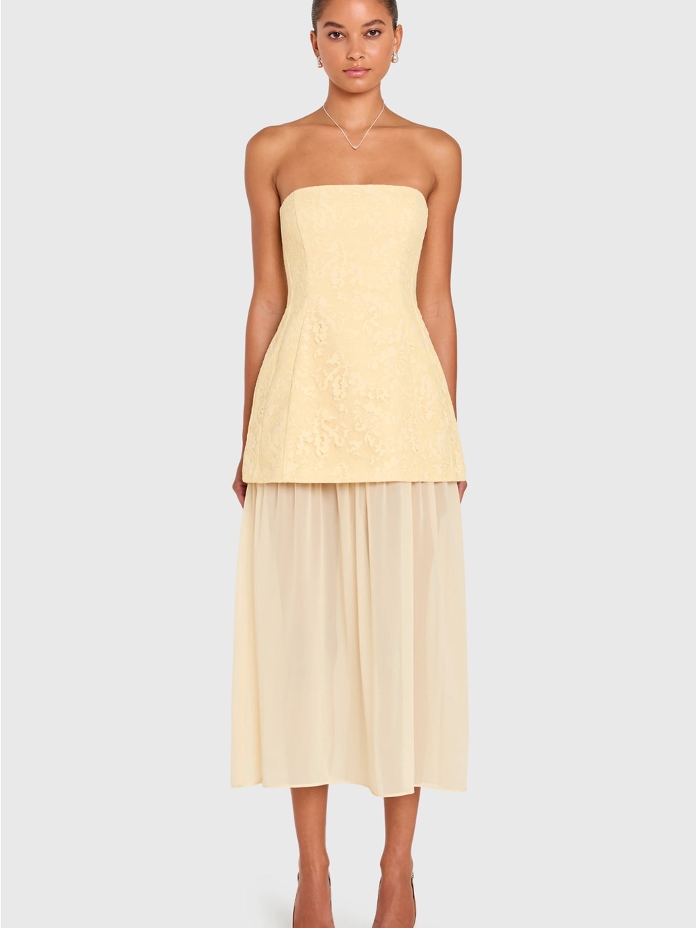 Amanda Uprichard Strapless Midi Dress in Pale Yellow